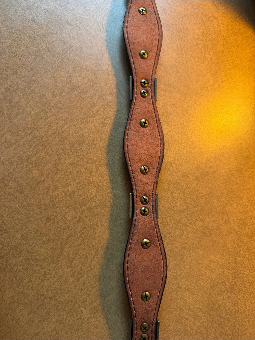 NWOT West Star Texas Western Brown Leather Belt with Ornate Antique Brass Buckle
